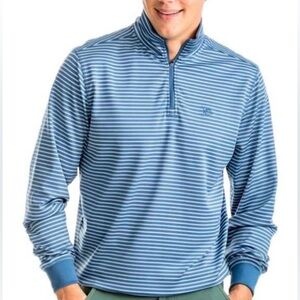 SOUTHERN TIDE mens 2XL Riverbed Stripe Performance 1/4 zip pullover